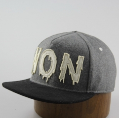 5 Panel hip-pop wool flat bill sports cap custom applique embroidery snapback caps hats