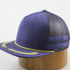Embroidered Bill Mesh Crown Snapback Cap Hat with String Decorated