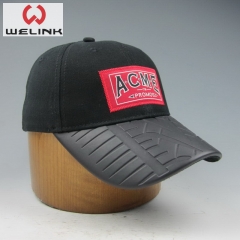 PU Leather Brim Patch Logo Embroidery Dad Cap