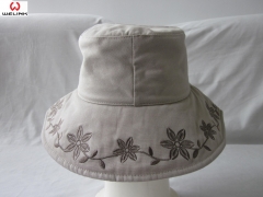 Embroidery Flower Printing Flat Top Bucket Cap Fisherman Hat
