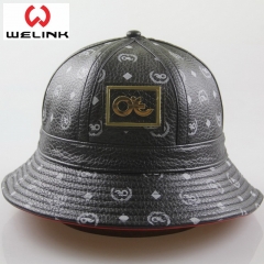 Multicolor Unisex PU Leather Short Brim Floppy Metal Patch Bucket Hat
