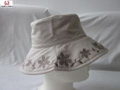 Embroidery Flower Printing Flat Top Bucket Cap Fisherman Hat