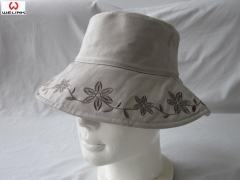 Embroidery Flower Printing Flat Top Bucket Cap Fisherman Hat